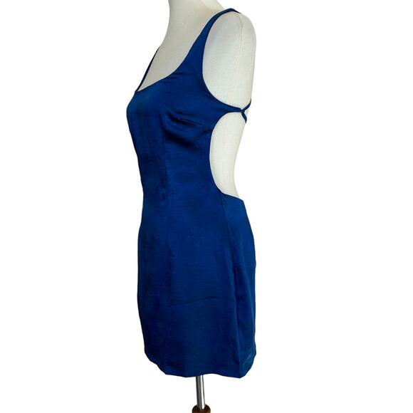 Revolve Blue Satin Mini Slip Dress LARGE Backless Cocktail More to Come $64 NEW - Picture 5 of 7